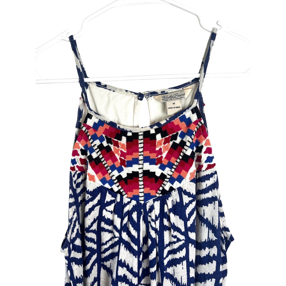 Lucky‎ Brand Embroidered Front Geometric Print Tank Top Size Med Pink Blue Boho
